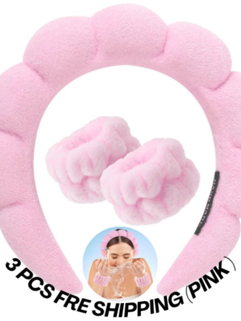Headband for Washing Face and Wristband Set 3PCS